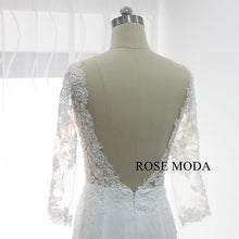 Load image into Gallery viewer, rosemoda-long-sleeve-illusion-chiffon-mermaid-wedding-dress-f.jpg