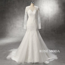 Load image into Gallery viewer, rosemoda-long-sleeve-illusion-lace-mermaid-wedding-dress-with-removable-royal-train-a.jpg