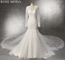 Load image into Gallery viewer, rosemoda-long-sleeve-illusion-lace-mermaid-wedding-dress-with-removable-royal-train-b.jpg