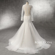 Load image into Gallery viewer, rosemoda-long-sleeve-illusion-lace-mermaid-wedding-dress-with-removable-royal-train-d.jpg