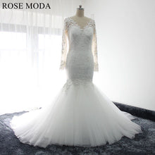 Load image into Gallery viewer, rosemoda-long-sleeve-lace-mermaid-wedding-dress-with-removable-royal-train-a.jpg