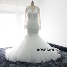 Load image into Gallery viewer, rosemoda-long-sleeve-lace-mermaid-wedding-dress-with-removable-royal-train-b.jpg