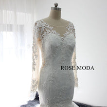 Load image into Gallery viewer, rosemoda-long-sleeve-lace-mermaid-wedding-dress-with-removable-royal-train-d.jpg