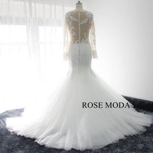 Load image into Gallery viewer, rosemoda-long-sleeve-lace-mermaid-wedding-dress-with-removable-royal-train-f.jpg