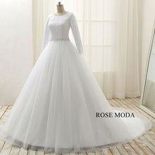 Load image into Gallery viewer, rosemoda-long-sleeve-muslim-ball-gown-wedding-dress-b.jpg