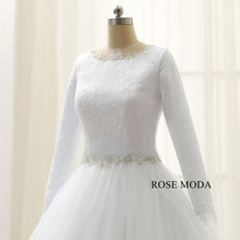 Load image into Gallery viewer, rosemoda-long-sleeve-muslim-ball-gown-wedding-dress-f.jpg