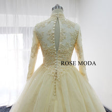 Load image into Gallery viewer, rosemoda-long-sleeve-muslim-champagne-ball-gown-wedding-dress-g.jpg