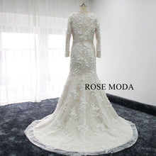 Load image into Gallery viewer, rosemoda-long-sleeve-muslim-lace-mermaid-wedding-dress-b.jpg
