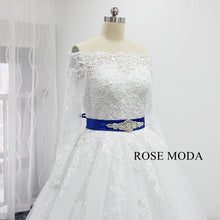 Load image into Gallery viewer, rosemoda-long-sleeve-off-shoulder-ball-gown-with-removable-crystal-belt-e.jpg