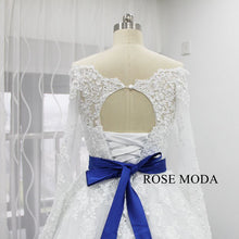 Load image into Gallery viewer, rosemoda-long-sleeve-off-shoulder-ball-gown-with-removable-crystal-belt-f.jpg