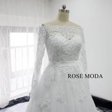 Load image into Gallery viewer, rosemoda-long-sleeve-off-the-shoulder-ball-gown-wedding-dress-b.jpg