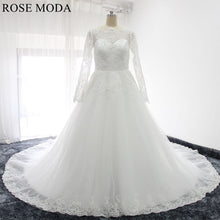 Load image into Gallery viewer, rosemoda-long-sleeve-pearl-chantilly-lace-ball-gown-wedding-dress-a.jpg