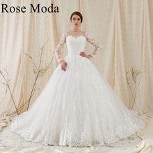 Load image into Gallery viewer, Rosemoda Nude Bateau Illusion Neckline Ball Gown Wedding Dress With Long Sleeve