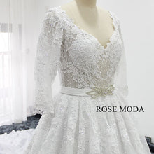 Load image into Gallery viewer, rosemoda-luxury-lace-ball-gown-wedding-dress-with-crystal-belt-e.jpg