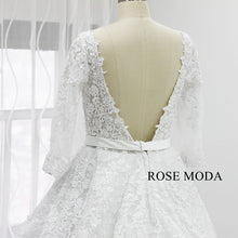 Load image into Gallery viewer, rosemoda-luxury-lace-ball-gown-wedding-dress-with-crystal-belt-g.jpg
