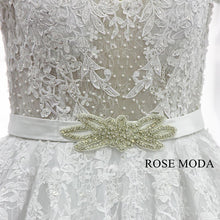 Load image into Gallery viewer, rosemoda-luxury-lace-ball-gown-wedding-dress-with-crystal-belt-h.jpg