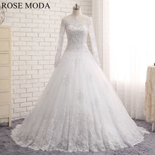 Load image into Gallery viewer, rosemoda-off-the-shoudler-chantilly-lace-ball-gown-wedding-dress-a.jpg