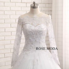 Load image into Gallery viewer, rosemoda-off-the-shoudler-chantilly-lace-ball-gown-wedding-dress-e.jpg