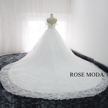 Load image into Gallery viewer, rosemoda-off-the-shoulder-3D-lace-ball-gown-wedding-dress-with-royal-train-c.jpg
