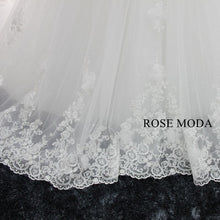 Load image into Gallery viewer, rosemoda-off-the-shoulder-3D-lace-ball-gown-wedding-dress-with-royal-train-g.jpg
