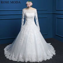 Load image into Gallery viewer, rosemoda-off-the-shoulder-long-sleeve-lace-ball-gown-wedding-dress-a.jpg