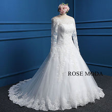 Load image into Gallery viewer, rosemoda-off-the-shoulder-long-sleeve-lace-ball-gown-wedding-dress-b.jpg
