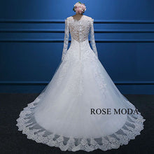 Load image into Gallery viewer, rosemoda-off-the-shoulder-long-sleeve-lace-ball-gown-wedding-dress-d.jpg