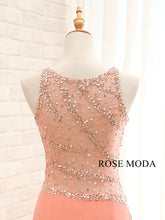 Load image into Gallery viewer, rosemoda-peach-beading-chiffon-fitted-sheath-prom-dress-f.jpg