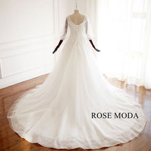 Load image into Gallery viewer, rosemoda-puffy-sleeve-lace-a-line-wedding-dress-b.jpg