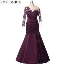 Load image into Gallery viewer, rosemoda-purple-long-sleeve-mermaid-satin-mother-dress-a.jpg