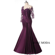 Load image into Gallery viewer, rosemoda-purple-long-sleeve-mermaid-satin-mother-dress-b.jpg