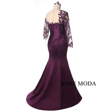 Load image into Gallery viewer, rosemoda-purple-long-sleeve-mermaid-satin-mother-dress-c.jpg