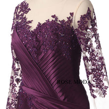 Load image into Gallery viewer, rosemoda-purple-long-sleeve-mermaid-satin-mother-dress-f.jpg