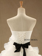 Load image into Gallery viewer, rosemoda-ruched-bodice-ruffled-skirt-ball-gown-wedding-dress-f.jpg