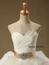 Load image into Gallery viewer, rosemoda-ruffled-organza-ball-gown-wedding-dress-with-crystal-belt-d.jpg