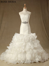 Load image into Gallery viewer, rosemoda-ruffled-organza-mermaid-wedding-dress-with-detachable-crystal-belt-a.jpg
