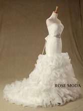Load image into Gallery viewer, rosemoda-ruffled-organza-mermaid-wedding-dress-with-detachable-crystal-belt-b.jpg