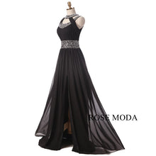Load image into Gallery viewer, rosemoda-sequin-black-chiffon-slit-a-line-evening-dress-b.jpg