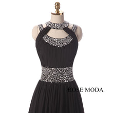 Load image into Gallery viewer, rosemoda-sequin-black-chiffon-slit-a-line-evening-dress-d.jpg