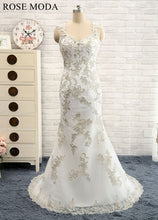 Load image into Gallery viewer, rosemoda-sheath-silver-lace-wedding-dress-a.jpg