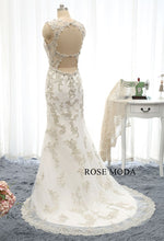 Load image into Gallery viewer, rosemoda-sheath-silver-lace-wedding-dress-d.jpg