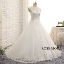Load image into Gallery viewer, rosemoda-sheer-cap-sleeve-dropped-a-line-wedding-dress-b.jpg