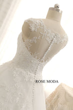 Load image into Gallery viewer, rosemoda-sheer-cap-sleeve-dropped-a-line-wedding-dress-f.jpg