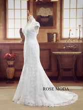 Load image into Gallery viewer, rosemoda-short-sleeve-lace-mermaid-wedding-dress-with-cut-out-back-b.jpg