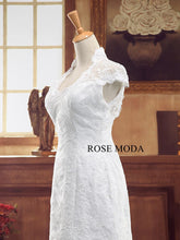 Load image into Gallery viewer, rosemoda-short-sleeve-lace-mermaid-wedding-dress-with-cut-out-back-e.jpg