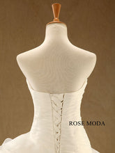 Load image into Gallery viewer, rosemoda-structured-dropped-ruffed-organza-ball-gown-wedding-dress-f.jpg