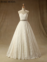 Load image into Gallery viewer, rosemoda-structured-lace-a-line-wedding-dress-with-crystal-belt-a.jpg