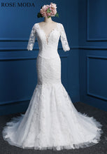 Load image into Gallery viewer, rosemoda-three-quarter-sleeve-lace-mermaid-weddingdress-a.jpg