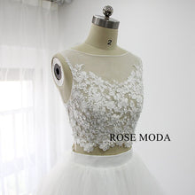 Load image into Gallery viewer, rosemoda-two-pieces-illusion-top-with-detachable-ruffled-organza-skirt-wedding-dress-b.jpg
