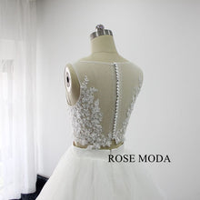 Load image into Gallery viewer, rosemoda-two-pieces-illusion-top-with-detachable-ruffled-organza-skirt-wedding-dress-d.jpg